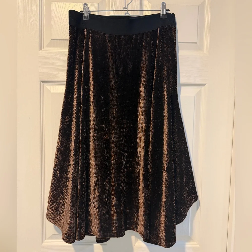 Calvin Klein Brown Velour Maxi Skirt with Elastic Waist Size Medium